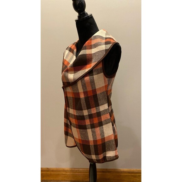 ETWO Woman’s Vest Size Small Rust Brown Cream Plaid Versatile Stylish Warm - Picture 5 of 11